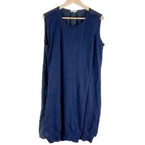 Maille Clu Linen Silk Panel Dress Womens Large Blue Sleeveless Lagenlook Draped